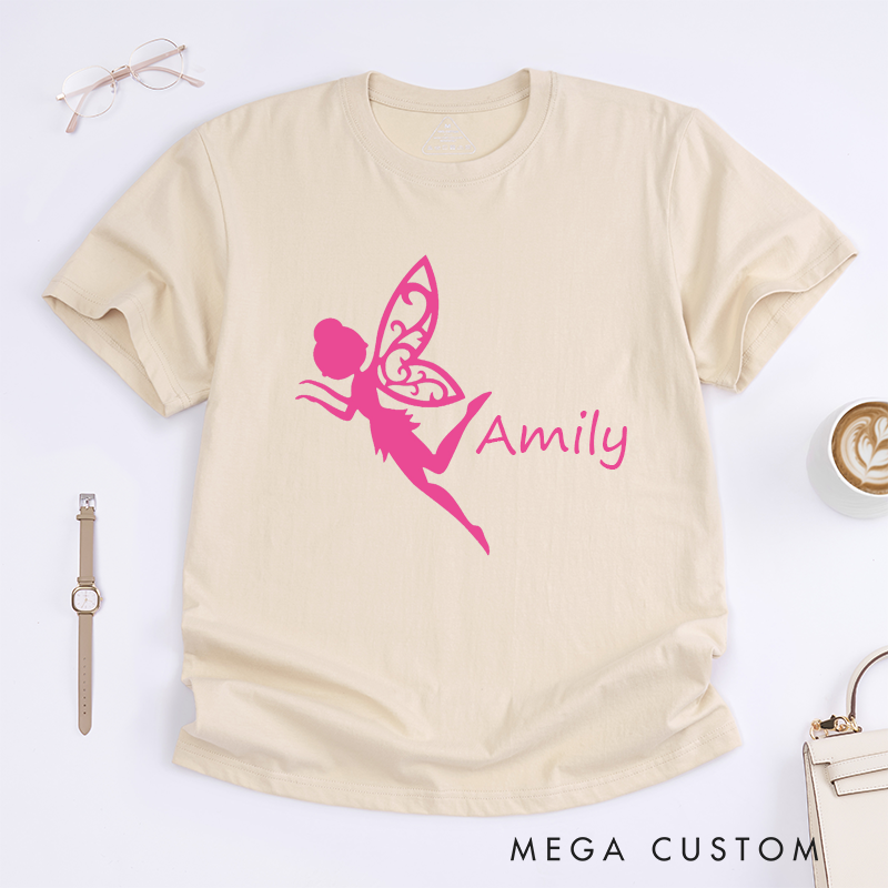 Personalized Dance Fairy T-Shirt Custom Name Unique Gift for Girls Women Birthday Present Cute Fantasy Wing Design