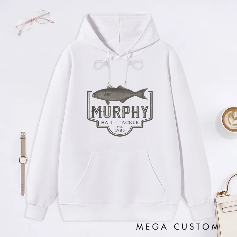 Personalized Vintage Fishing Bait & Tackle Classic Hoodie Fisherman Gift for Dad Husband Daddy Grandpa