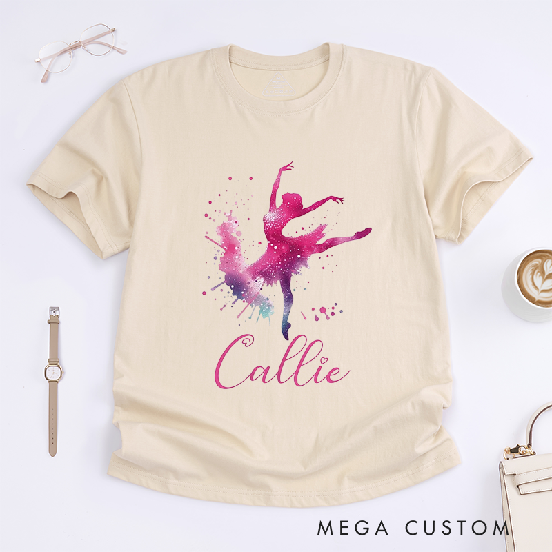 Personalized Ballerina T-Shirt Custom Name Dance Gift for Girls Unique Watercolor Ballet Dancer Tee Birthday Present for Daughter Kids