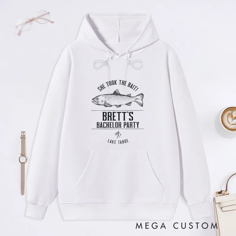 Personalized She Took the Bait Custom Bachelor Party Classic Hoodie for Fishing Lover