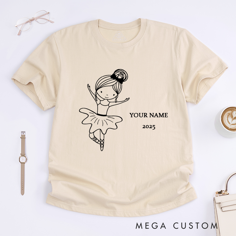 Personalized Ballet Dancer T-Shirt Custom Name and Year Ballerina Gift For Girls Dance Outfit Unique Present For Daughter Youth Kids