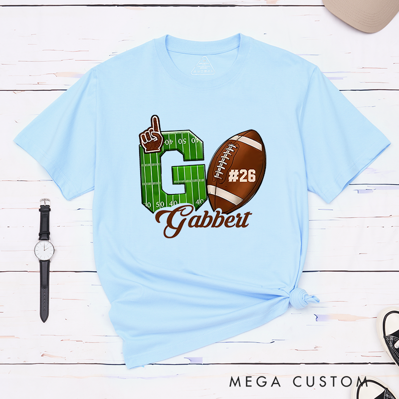 Personalized American Football and Rugby T-Shirts with Custom Team Name and Number – My Heart Is on That Field T-Shirt