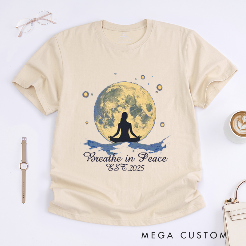 Personalized Yoga Moon T-Shirt Celestial Female Silhouette Tee Meditation T-Shirt Yoga Lover Gift Yoga Cosmic T-shirt