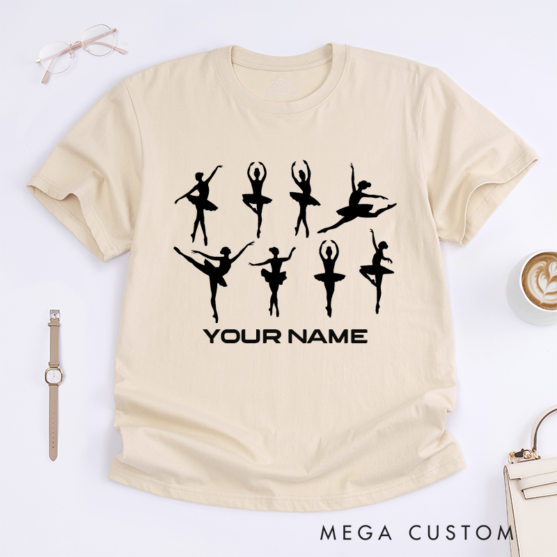 Personalized Ballet Dancer Silhouette T-Shirt Custom Name Gift for Women Girls Dance Lovers Unique Birthday Present Ballet Recital Apparel