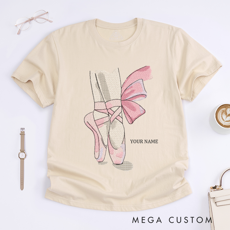 Personalized Ballet Shoes T-Shirt Custom Name Dance Gift for Girls Unique Pointe Shoes Graphic Tee for Ballerina Girls Birthday Present
