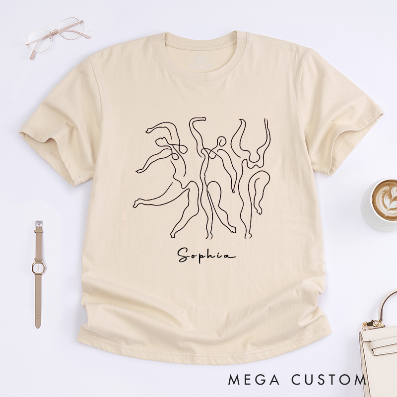 Personalized Abstract Line Art Dance T-Shirt Unisex Custom Name Gift Artistic Minimalist Drawing Design Present for Women Men Friends