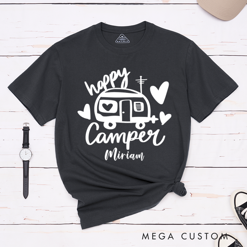 Personalized Happy Camper T-Shirt Camping Outdoors Hiking Adventure Lover Gift
