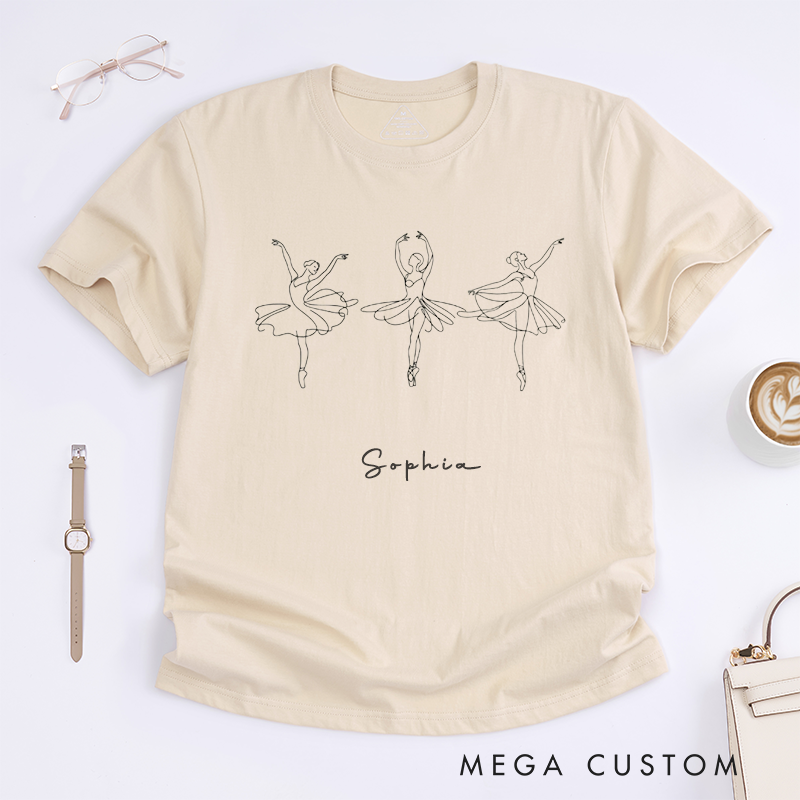 Personalized Ballet Dancer T-Shirt Custom Name Ballerina Line Art Tee Artistic Dance Shirt Unique Ballet Lover Present for Women Girls Gift