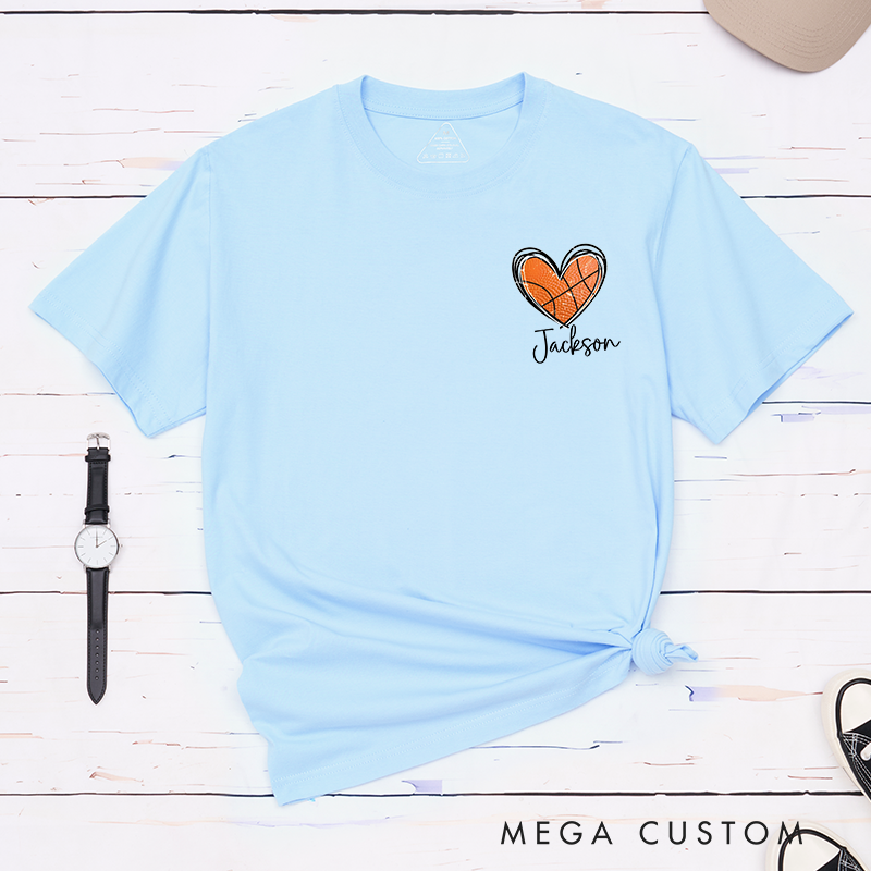 Personalized Basketball Heart T-Shirt with Custom Name and Comfort Colors Design