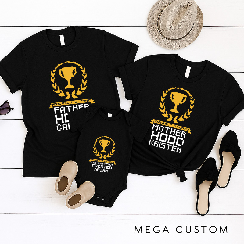 Personalized New Achievement Family Matching T-Shirts New Father Mother Shirts Funny Gamer Family Shirts Newborn Baby Gaming Shirt Father's Day