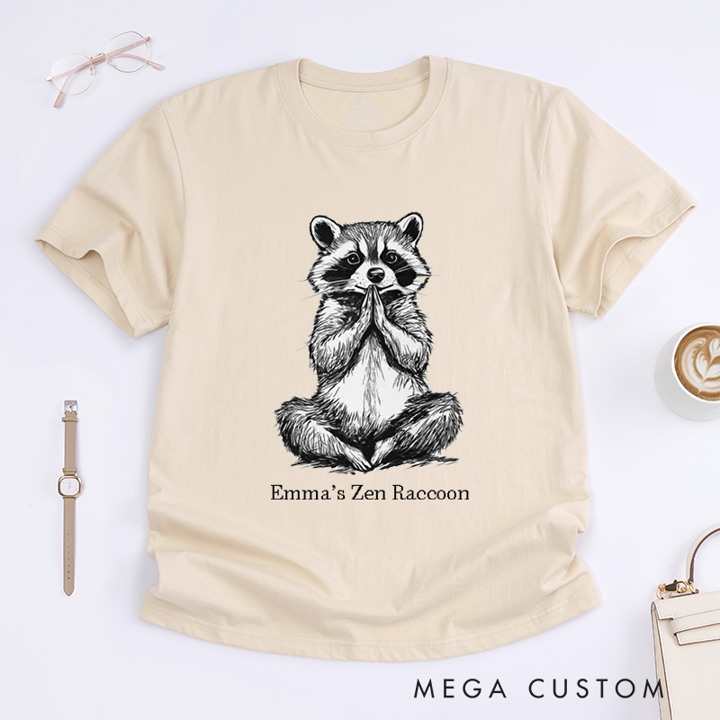 Personalized Funny Raccoon Yoga Classic T-Shirt Raccoon Yoga Pose Top Funny Yoga Tee Meditating Raccoon Shirt Yoga Gift Namaste Shirt