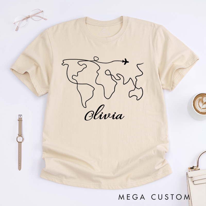 Personalized Travel Classic T-Shirts World Map Travel Shirt Gift for Traveling Lovers Traveler Gift