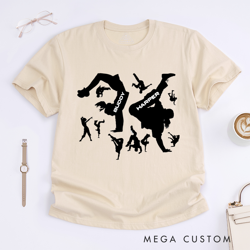 Personalized Breakdance Silhouette T-Shirt Custom Name Hip Hop Dance Gift for Dancer Men Women Unique Street Dance Birthday Present
