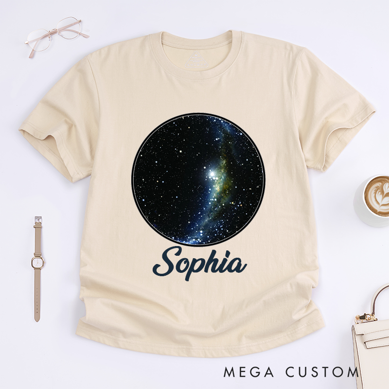 Personalized Magic Starry Sky T-Shirt Custom Name Space Universe Gift for Women Men Unique for Birthday Present Friends Family