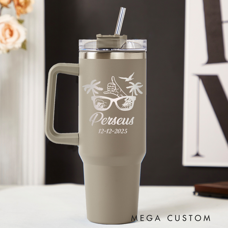 Personalized Beach Tumbler Engraved Tumbler with Name Travel Lover Tumbler Stainless Steel Laser Engraved Tumbler Gift for Vacation