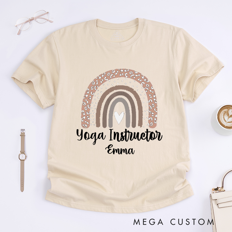 Personalized Yoga Instructor T-Shirt Yoga T-Shirts Gift Leopard Print Rainbow T-Shirt Graphic Tees Yoga Sweatshirt