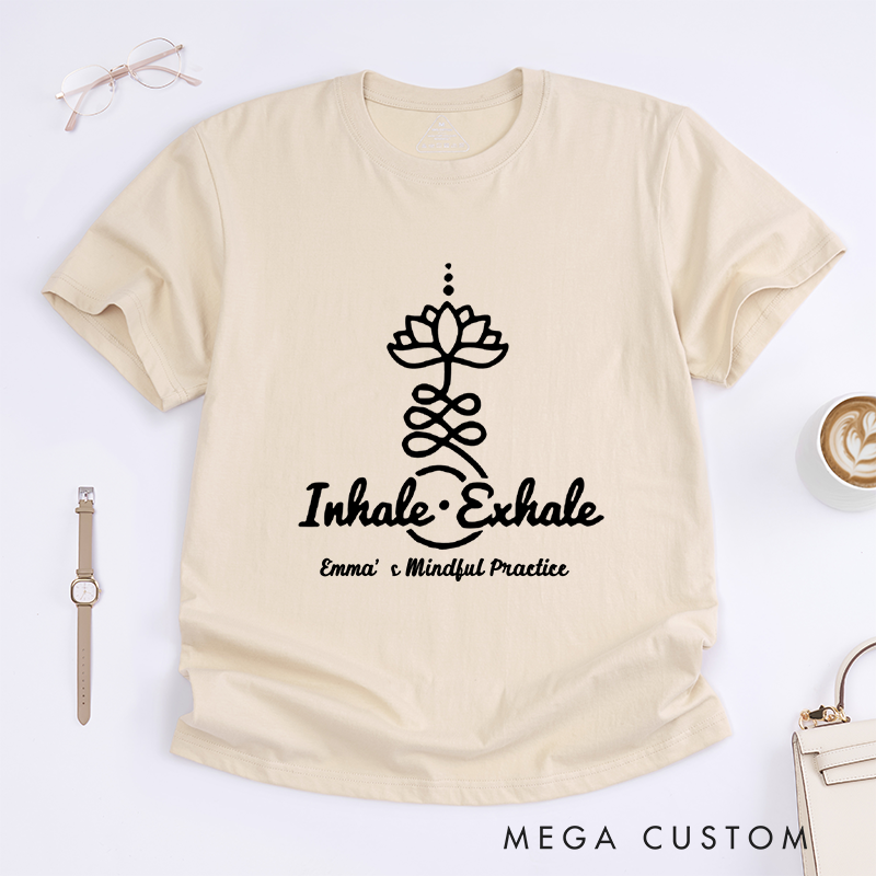 Personalized Yoga Women T-Shirt Inhale Exhale Lotus Flower Tee Loose Yoga Top for Women Yoga Lover Gift