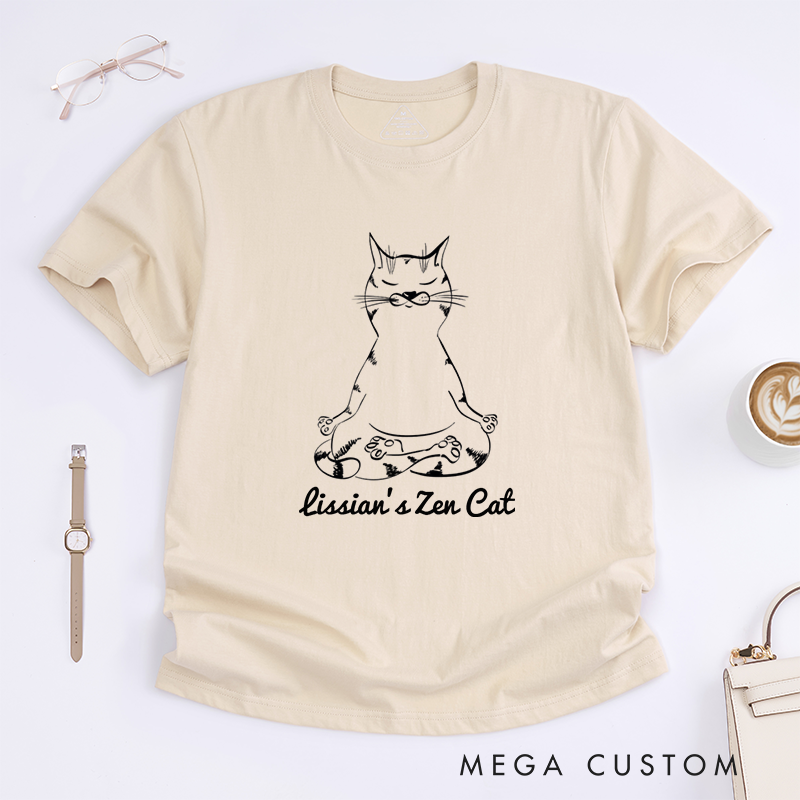 Personalized Cat Yoga Poses T-Shirt Cat Lover Gift for Her Yoga Gift for Women Yogi Gift Meditation Cat Tee