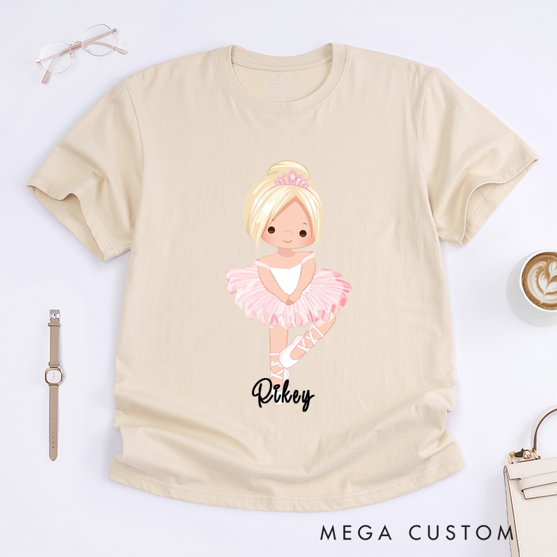 Personalized Ballerina Girl T-Shirt Gift Custom Name Cute Pink Ballet Dancer for Girls Birthday Present Dance Lover Tee