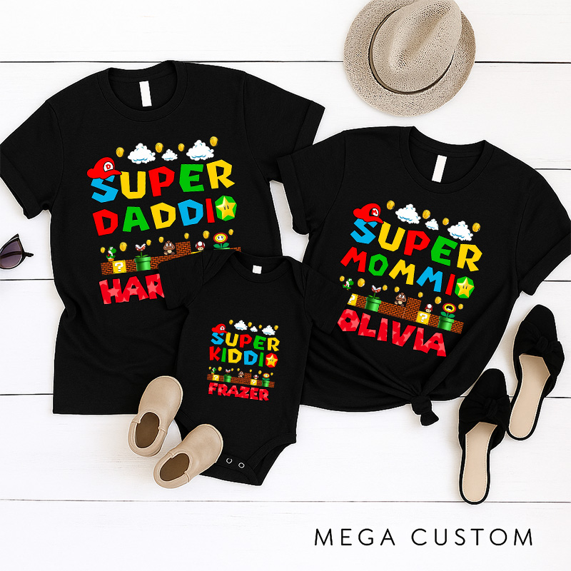 Personalized Daddio Super Kiddo Family Matching T-Shirts Family Shirts Newborn Baby Gift Video Game Tshirt Geek Gaming Nerd Shirt Father’s Day