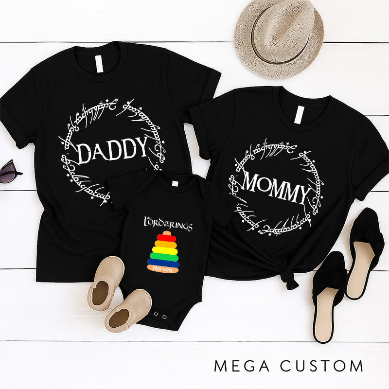 Personalized Fantasy Stacking Ring Movie Family T-Shirts Funny Family Matching Tshirt for Movie Lovers 90s Movie New Dad Gift