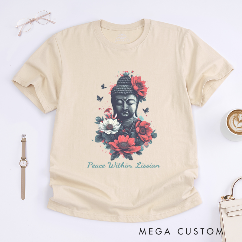 Personalized Buddha With Flowers T-Shirt Yoga T-Shirt Meditation T-Shirt Buddha T-Shirt Lotus Flower T-Shirt Gift for Her