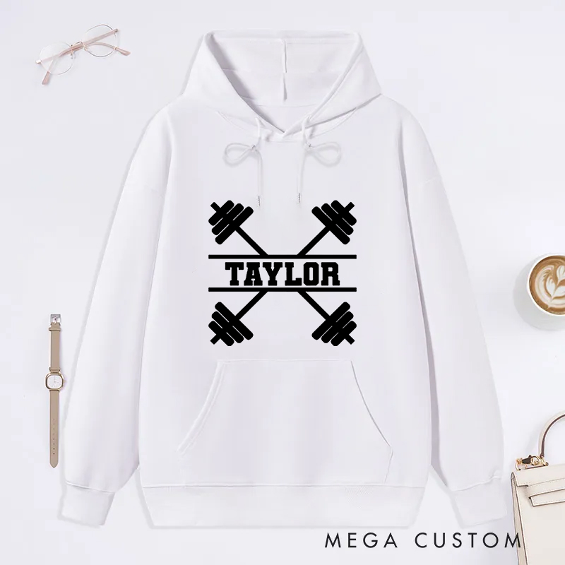 Personalized Gym Classic Hoodies with Crossed Dumbbell Design for Fitness Enthusiasts Bodybuilders and Gym Lovers