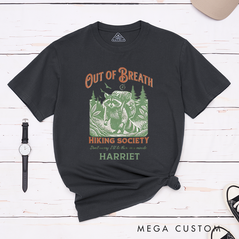 Personalized Out of Breath Hiking Society T-Shirt Hiking Camping Adventure Shirt Gift for Outdoors Lover