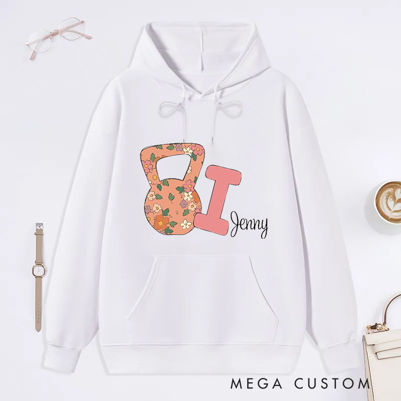 Personalized Kettlebell Classic Hoodies with Stylish Floral Kettlebell Graphic for Fitness Enthusiasts Bodybuilders and Gym Lovers