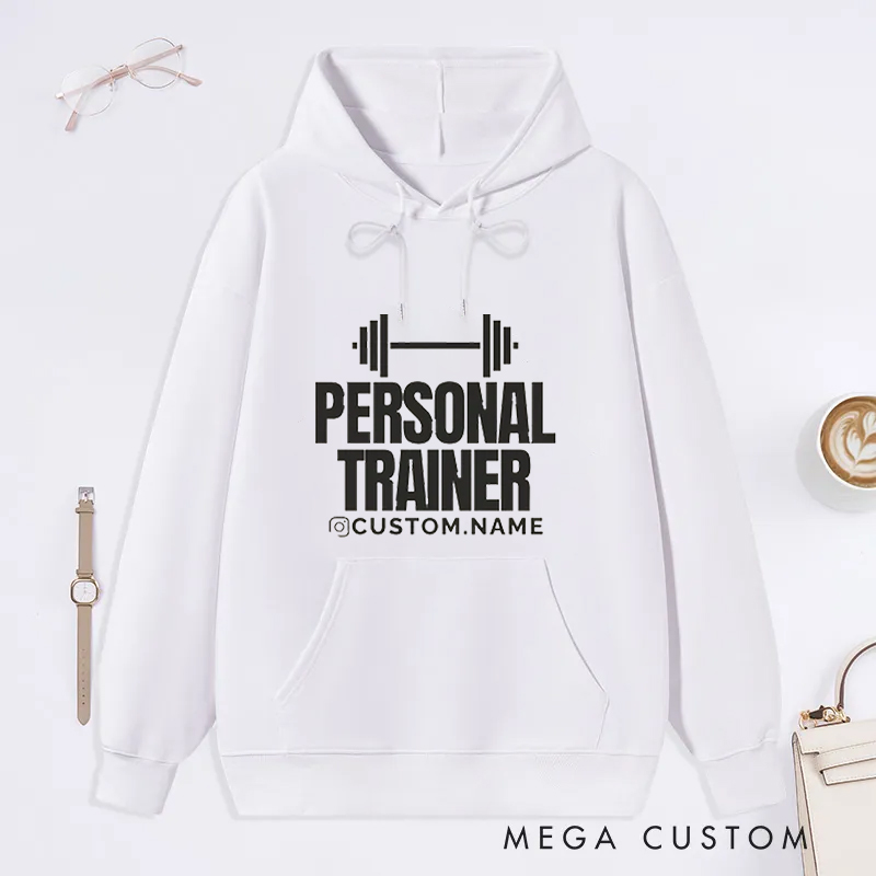 Personalized Trainer Classic Hoodies with Bold Dumbbell Logo for Fitness Enthusiasts Bodybuilders and Gym Lovers