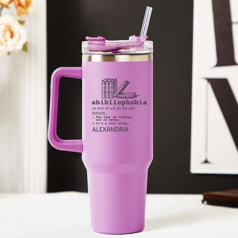 Personalized Abibliophobia Tumbler Book Lover Tumbler 40oz Stainless Steel Tumbler Reader Tumbler Bookish Gift Bookworm Gift