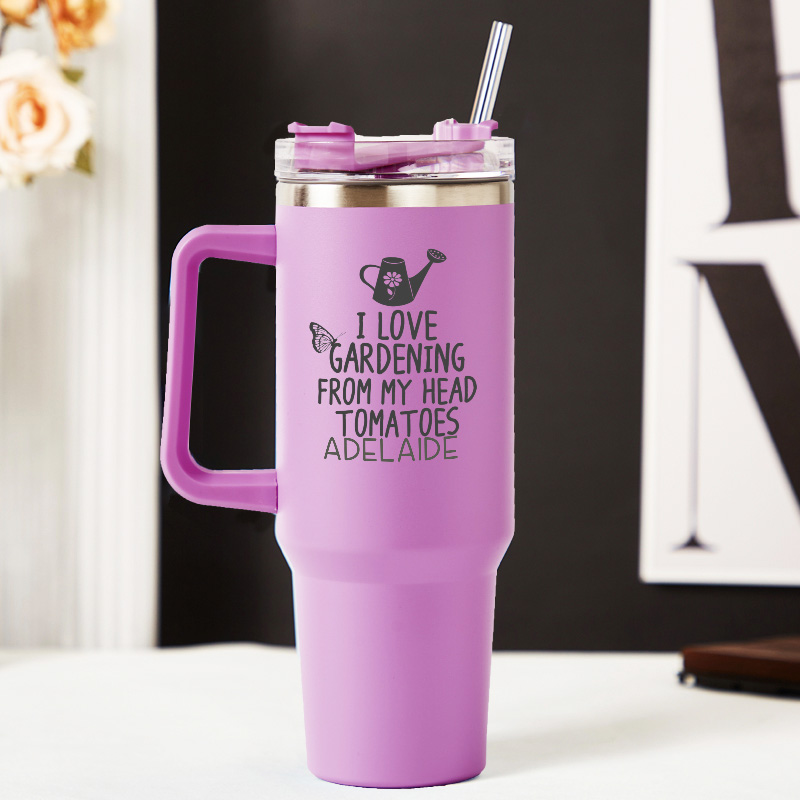 Personalized I Love Gardening from My Head Tomatoes Tumbler With Straw Tumbler with Lid Gardening Lovers Tumbler with Name Gardening Lover Gift