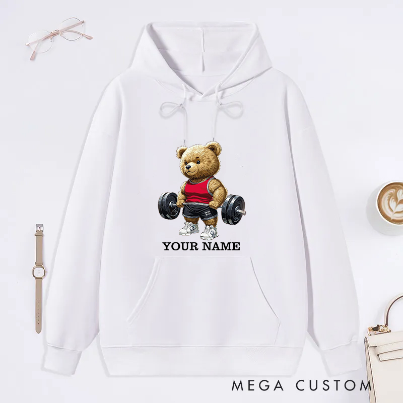 Personalized Fitness Classic Hoodies with Cute Weightlifting Bear Design for Fitness Enthusiasts Bodybuilders and Gym Lovers