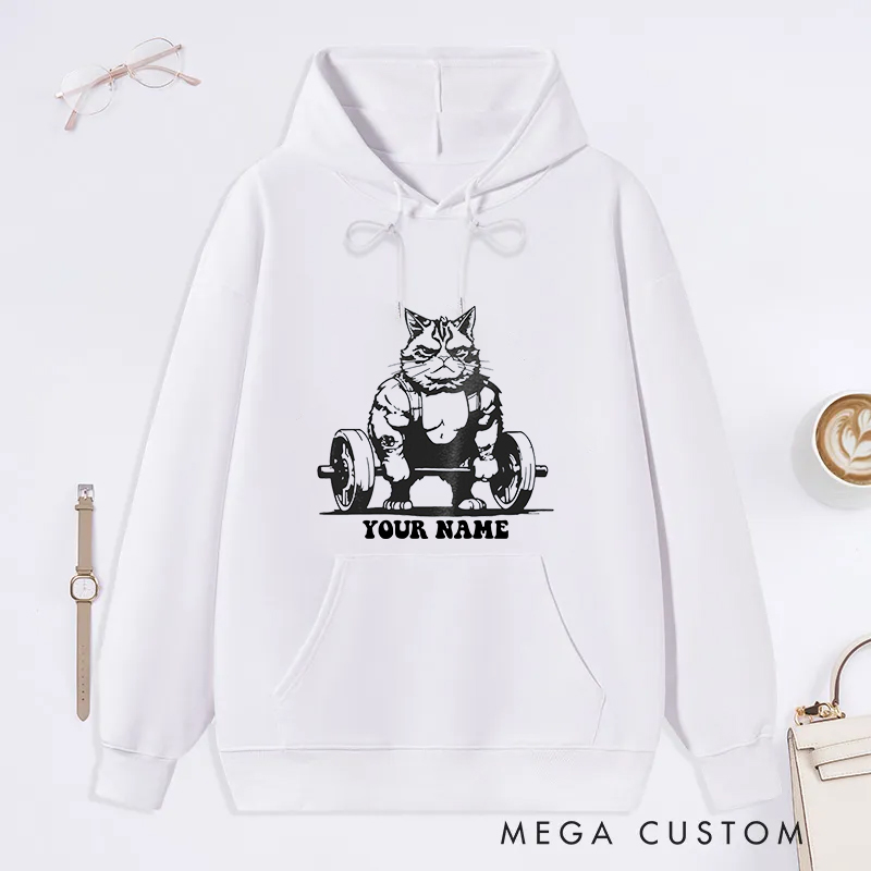Personalized Gym Classic Hoodies with Funny Weightlifting Cat Design for Fitness Enthusiasts Bodybuilders and Gym Lovers