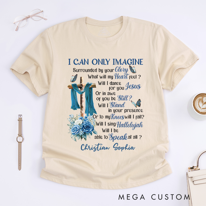 Personalized Classic T-Shirts I Can Only Imagine Cross and Blue Floral Inspirational Faith T-Shirt