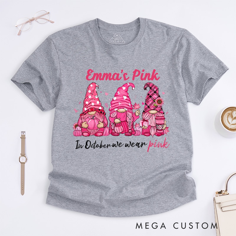 Personalized In October We Wear Pink T-Shirt Inspirational Gift for Women Who Have Triumphed Over Cancer