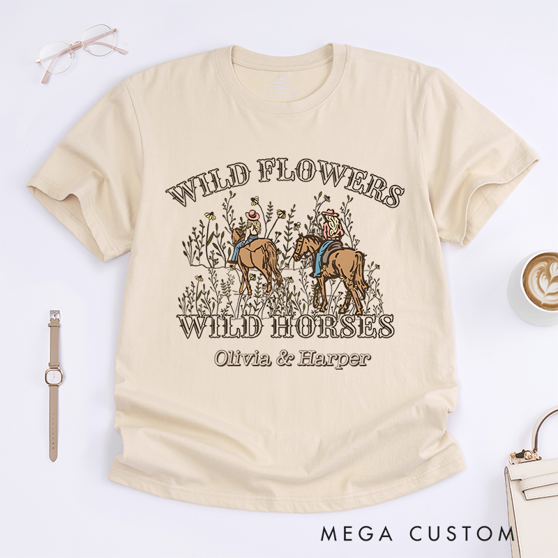 Personalized Classic T-Shirts Wild Flowers Wild Horses and Nature and Western Graphic Tee Perfect for Outdoor and Adventure Enthusiasts T-Shirt