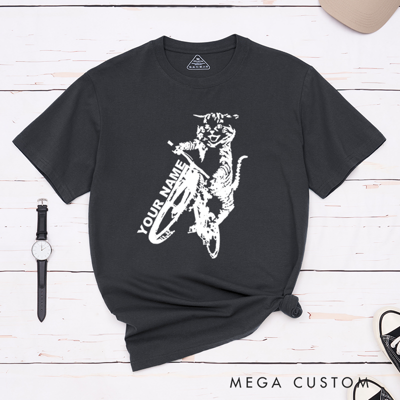 Personalized Cat Cyclist T-Shirt for Outdoor Adventures Riding Cycling Biking Enthusiasts