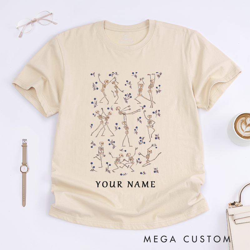 Personalized Classic T-Shirts Skeleton Dance Custom Name Workout Skeletons Shirt Unique Skeleton Gift for Fitness Lovers Men Women
