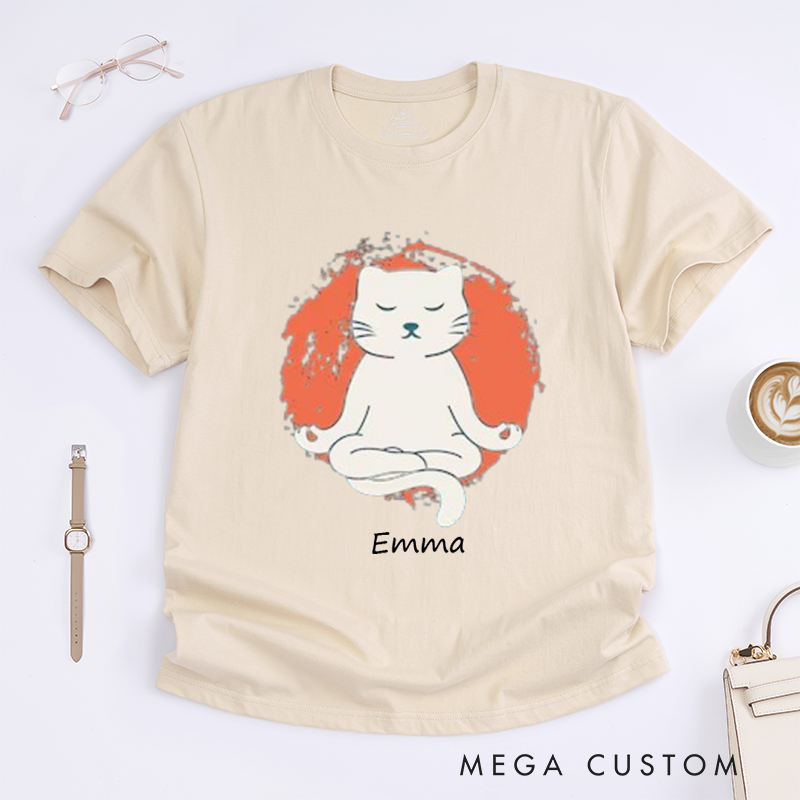 Personalized Funny Yoga Cat T-Shirt Cat Meditation T-Shirt Cute Cat Yoga T-Shirt for Cat Lovers Fun Yoga Gift