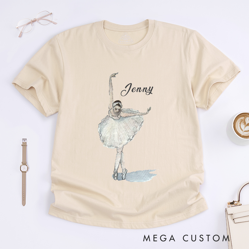 Personalized Ballet Dancer Classic T-Shirts Custom Name Sketch Style Design With Elegant Pose Perfect Gift for Dance Lovers Classic Apparel