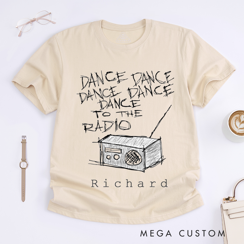 Personalized Classic T-Shirts Dance to The Radio Custom Music Lover Gift Unique Hand Drawn Radio Sketch Tee Unisex Present for Men and Women