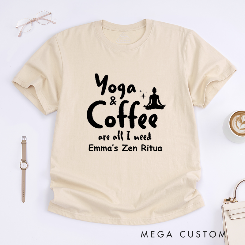 Personalized Yoga and Coffee are All I Need T-Shirt Women Yoga T-Shirt Coffee Lover T-Shirt Cute Yoga T-Shirt for Women