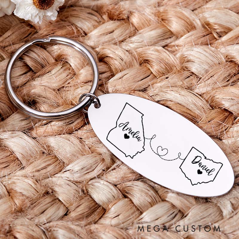 Personalized Country Keychain Housewarming Keychain to Home Keyring State Keychain College Student Moving Housewarming Gift Moving in Present