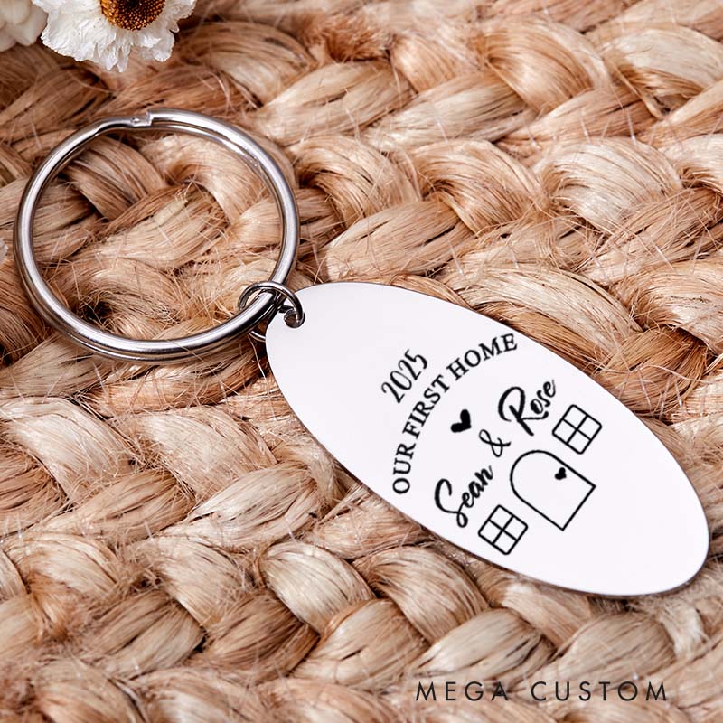 Personalized Our First Home Couples Keyring Engraved House Warming Key Chain New Home Keyrings Gifts for Homeowner Housewarming Gift Moving Gift