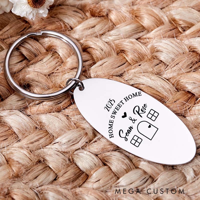 Personalized Home Sweet Home Couples Key Ring Engraved House Warming Keychain Moving House Gift New Home Keyring Gift for Homeowner Housewarming Gift