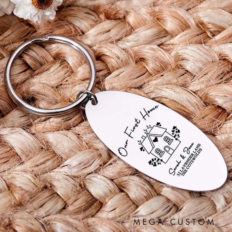 Personalized Our First Home Couples Keyring Engraved House Warming Keychain Moving House Gift New Home Key Ring Gift for Homeowner Housewarming Gift