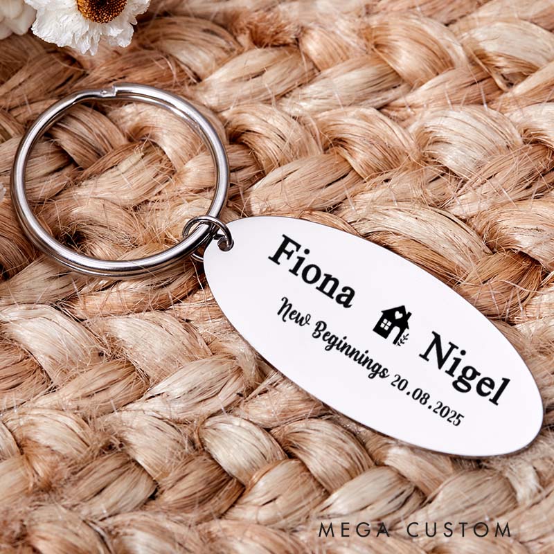 Personalized New Home Couples Keyring with Name Engraved New Home Keychain New Beginnings Gift Moving House Gift for Homeowner Housewarming Gift