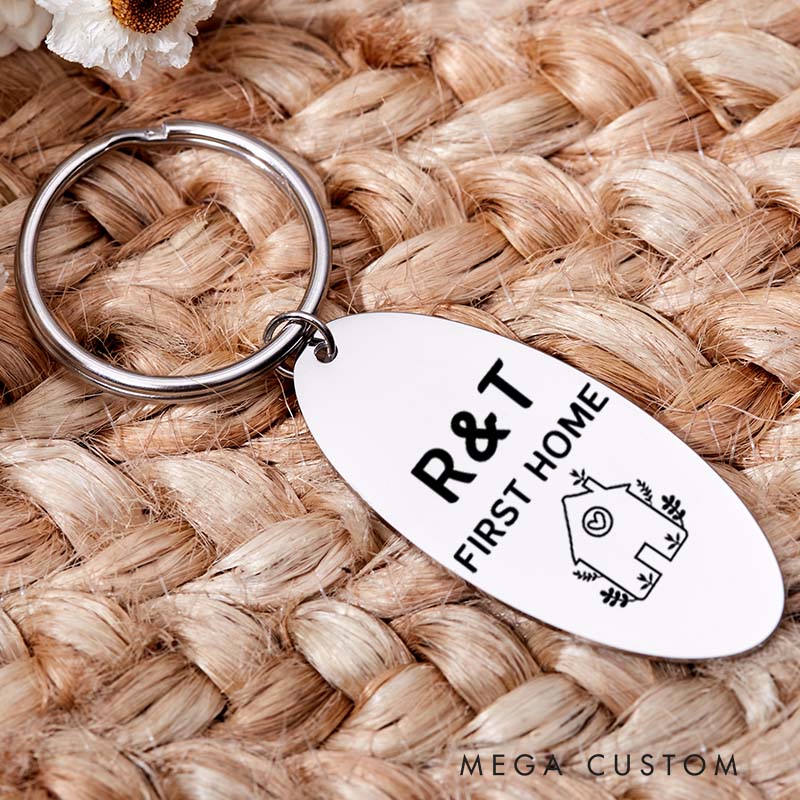 Personalized First Home Couples Keyring Custom House Tag New Home Initial Keychain Housewarming Gift First Home Keyring Moving in Gift Matching Gift