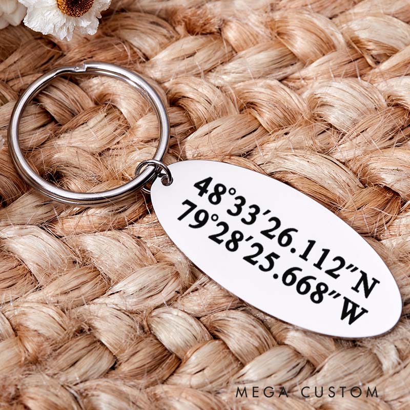 Personalized Longitude Latitude Keyring New Home Keychain Housewarming Key Chain Moving House Gift Housewarming Gift for Homeowner